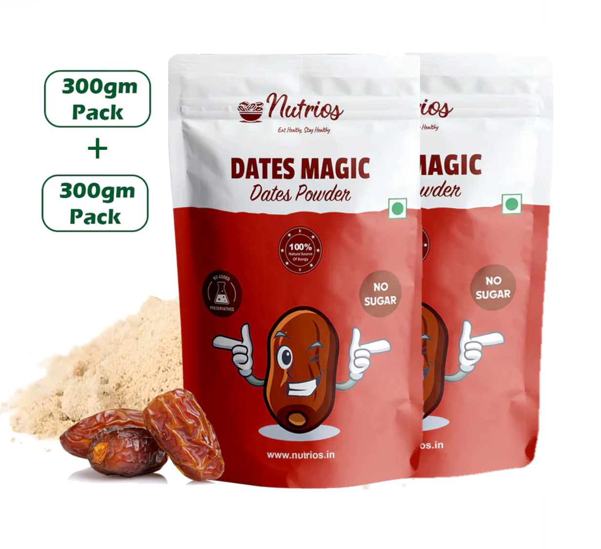 Nutrios Dates Powder - Pack of 2 (300g + 300g)