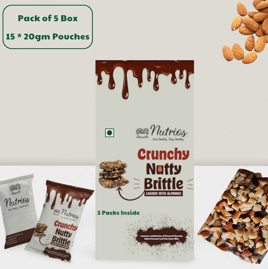 Nutty Brittle loaded with Roasted Almonds & Chocolate - (Pack of 5 Box, 275gm)