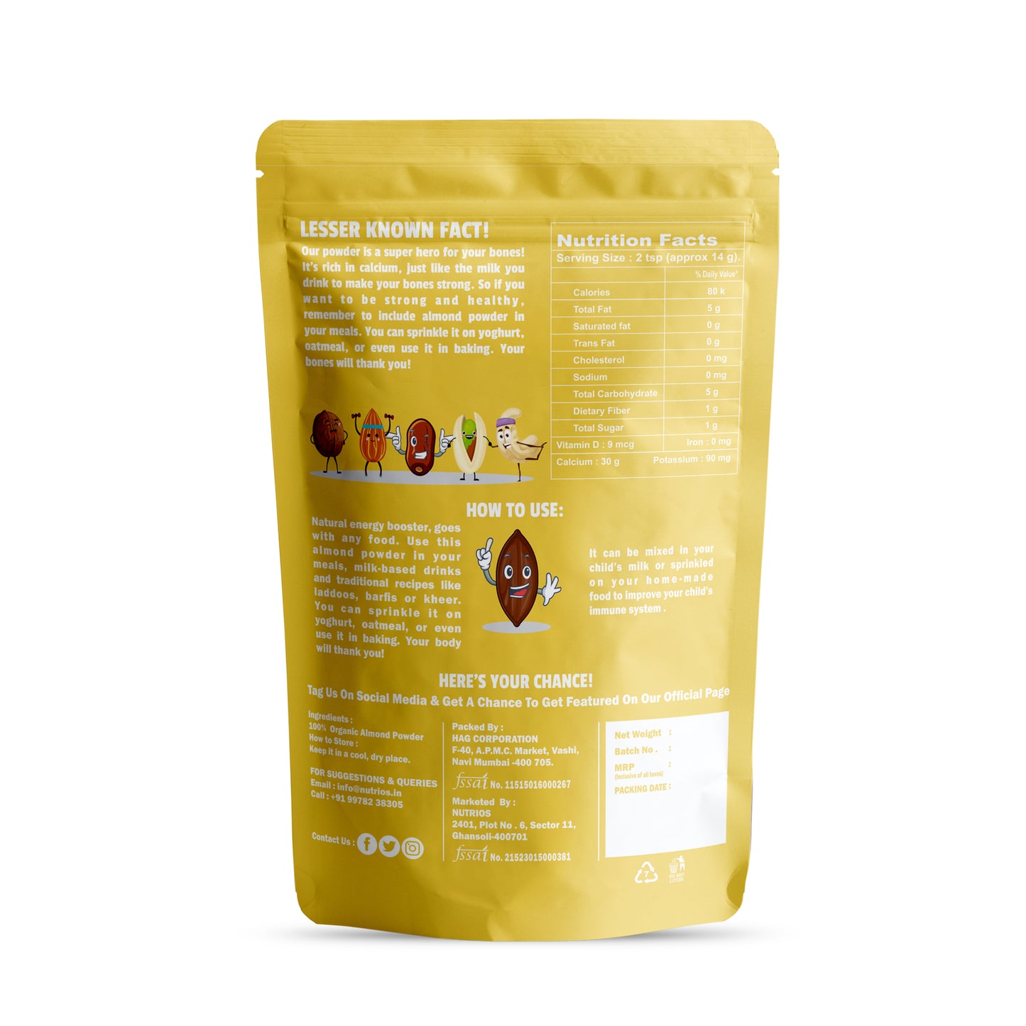 Nutrios Almond Powder -Pack of 2 (300g + 300g)