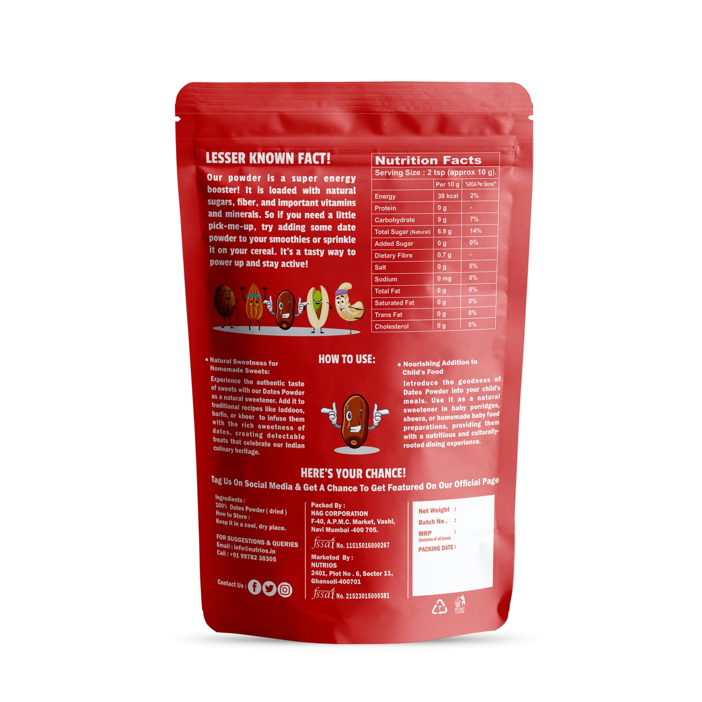 Nutrios Dates Powder - Pack of 2 (300g + 300g)